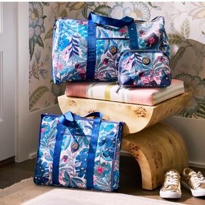 Lilly Pulitzer Breezy Aqua Best Fronds Forever Pouch and Tote Bag Set NWT